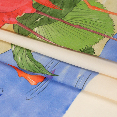 Sustainable Viscose Woven Print - Cream Flamingos and Leaves - Mood Exclusive Forever Everglades