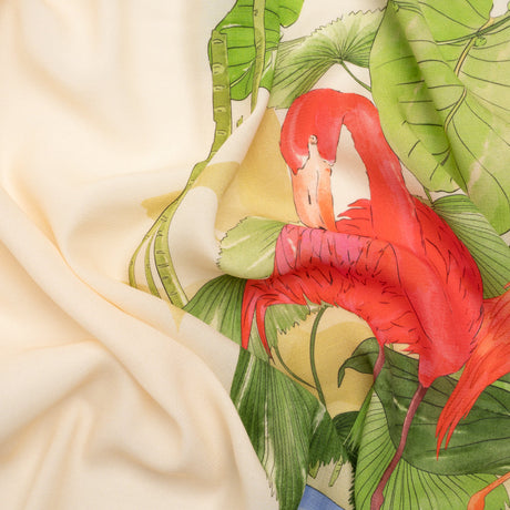 Sustainable Viscose Woven Print - Cream Flamingos and Leaves - Mood Exclusive Forever Everglades