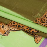 Sustainable Viscose Woven Panel - Lime and Brown Jaguar in Squares - Mood Exclusive Jaguar Gaze