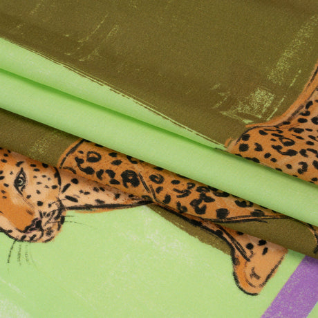 Sustainable Viscose Woven Panel - Lime and Brown Jaguar in Squares - Mood Exclusive Jaguar Gaze