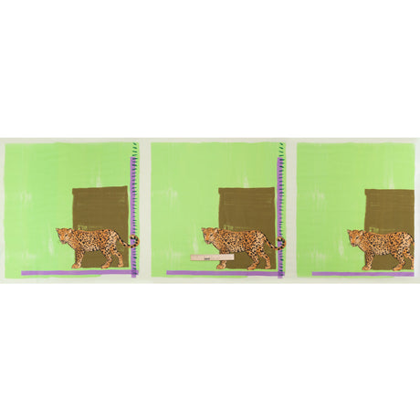 Sustainable Viscose Woven Panel - Lime and Brown Jaguar in Squares - Mood Exclusive Jaguar Gaze