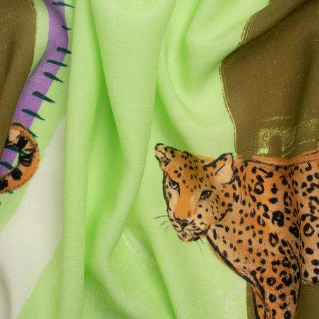 Sustainable Viscose Woven Panel - Lime and Brown Jaguar in Squares - Mood Exclusive Jaguar Gaze