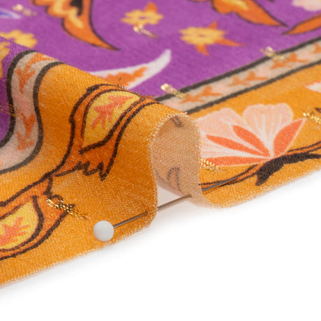 Mood Exclusive Purple Floral Facade Metallic Dotted Crinkled Viscose Crepe Panel