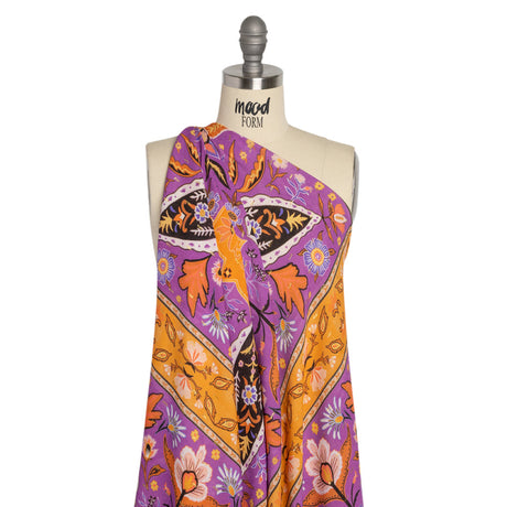 Mood Exclusive Purple Floral Facade Metallic Dotted Crinkled Viscose Crepe Panel
