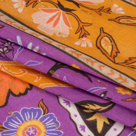 Mood Exclusive Purple Floral Facade Metallic Dotted Crinkled Viscose Crepe Panel