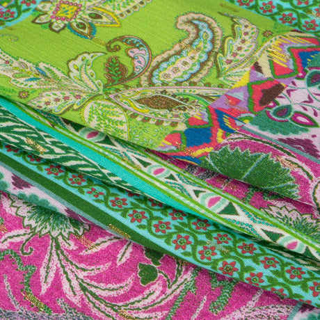 Mood Exclusive Green Buffet in Bloom Metallic Dotted Crinkled Viscose Crepe