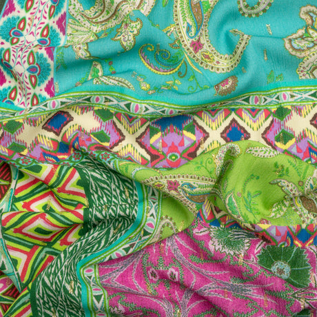 Mood Exclusive Green Buffet in Bloom Metallic Dotted Crinkled Viscose Crepe