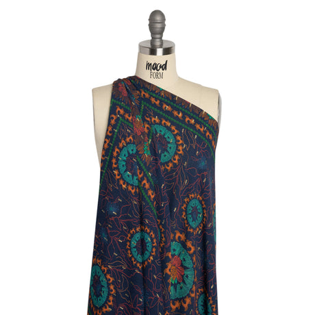 Mood Exclusive Blue Let us Lotus Metallic Dotted Crinkled Viscose Crepe Panel
