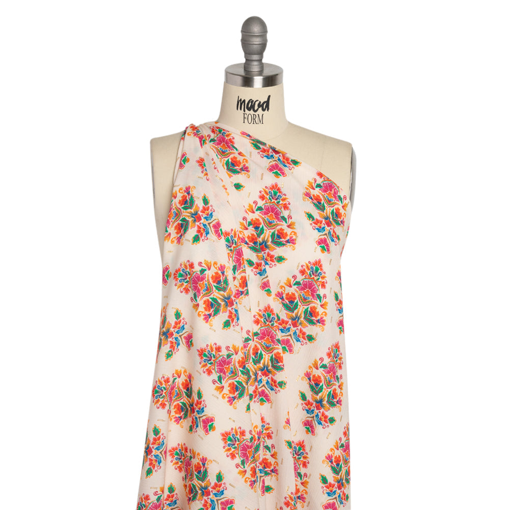Mood Exclusive Cream Floral Feast Metallic Dotted Crinkled Viscose Crepe