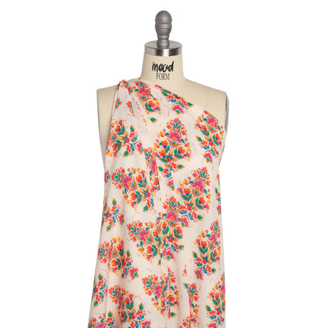 Mood Exclusive Cream Floral Feast Metallic Dotted Crinkled Viscose Crepe