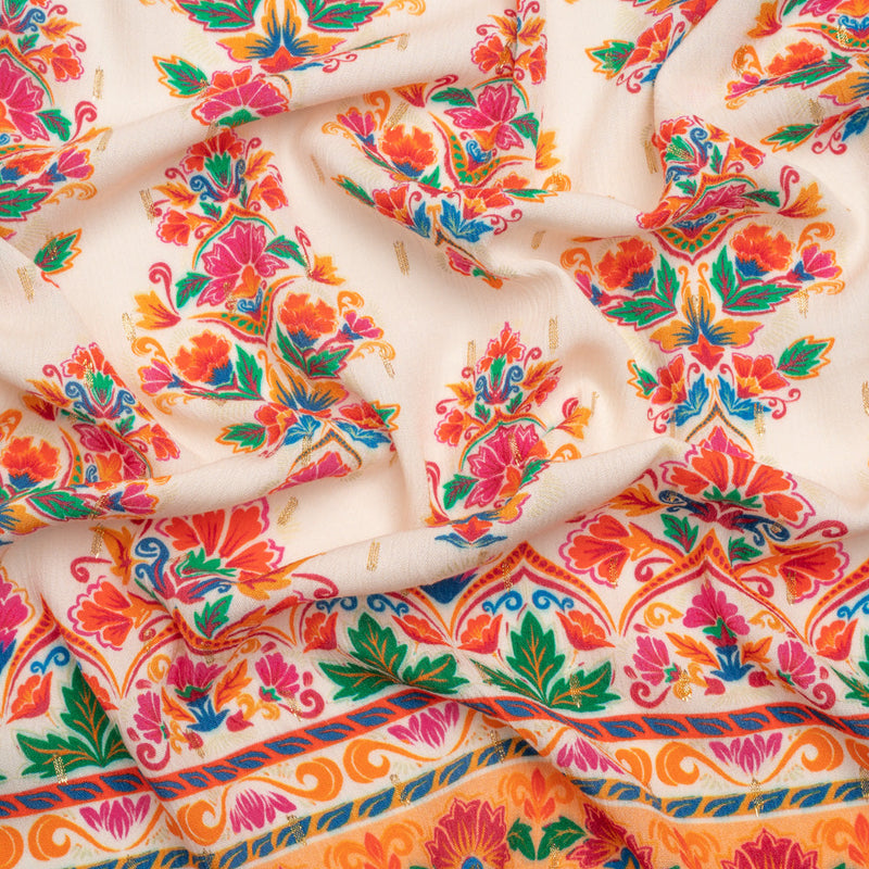 Mood Exclusive Cream Floral Feast Metallic Dotted Crinkled Viscose Crepe