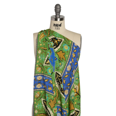 Mood Exclusive Green Floral Facade Metallic Dotted Crinkled Viscose Crepe Panel