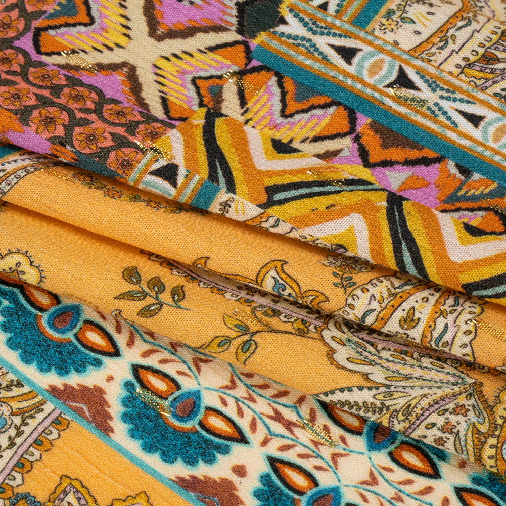 Mood Exclusive Mustard Buffet in Bloom Metallic Dotted Crinkled Viscose Crepe