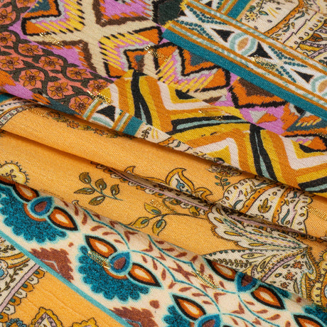 Mood Exclusive Mustard Buffet in Bloom Metallic Dotted Crinkled Viscose Crepe