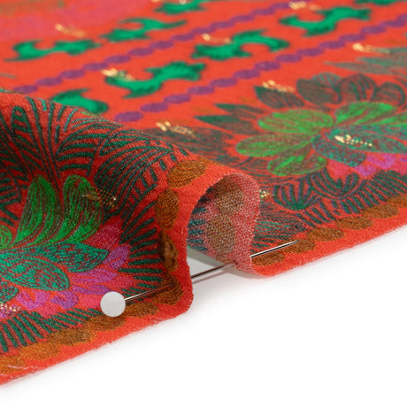 Mood Exclusive Red Let us Lotus Metallic Dotted Crinkled Viscose Crepe Panel