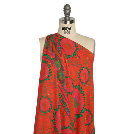 Mood Exclusive Red Let us Lotus Metallic Dotted Crinkled Viscose Crepe Panel
