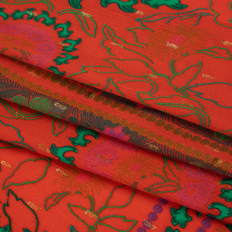 Mood Exclusive Red Let us Lotus Metallic Dotted Crinkled Viscose Crepe Panel