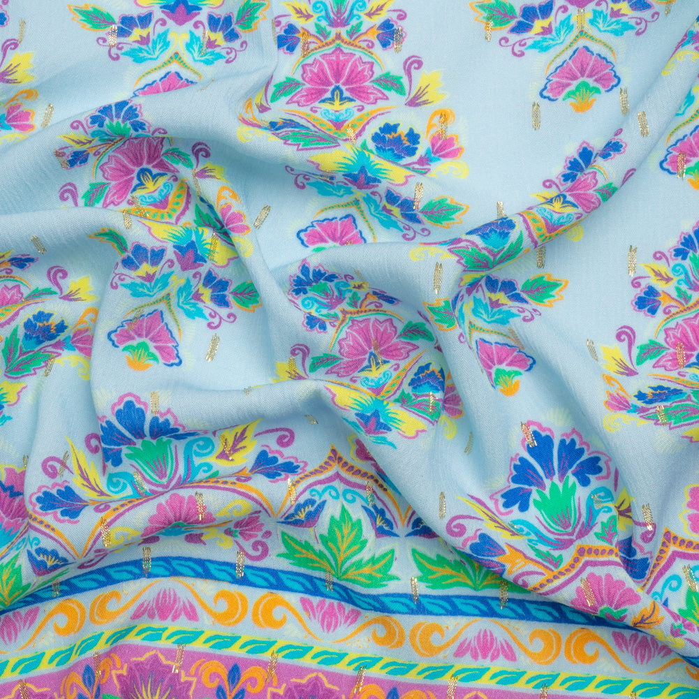 Mood Exclusive Sky Floral Feast Metallic Dotted Crinkled Viscose Crepe