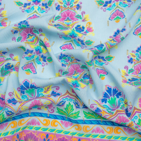 Mood Exclusive Sky Floral Feast Metallic Dotted Crinkled Viscose Crepe
