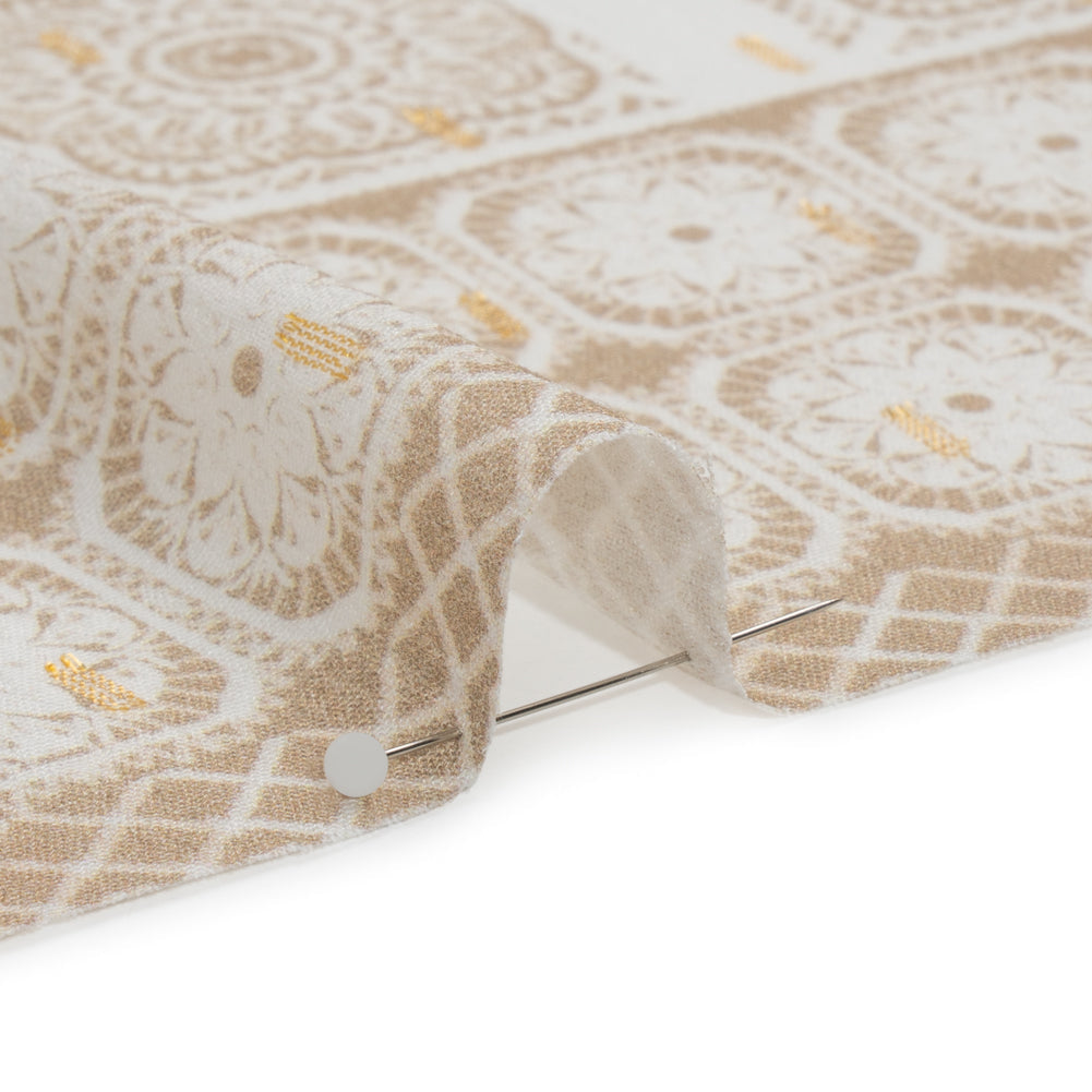 Mood Exclusive Beige Tapestry Tiles Metallic Dotted Crinkled Viscose Crepe Panel