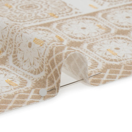 Mood Exclusive Beige Tapestry Tiles Metallic Dotted Crinkled Viscose Crepe Panel