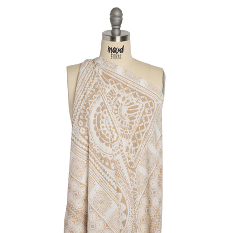 Mood Exclusive Beige Tapestry Tiles Metallic Dotted Crinkled Viscose Crepe Panel