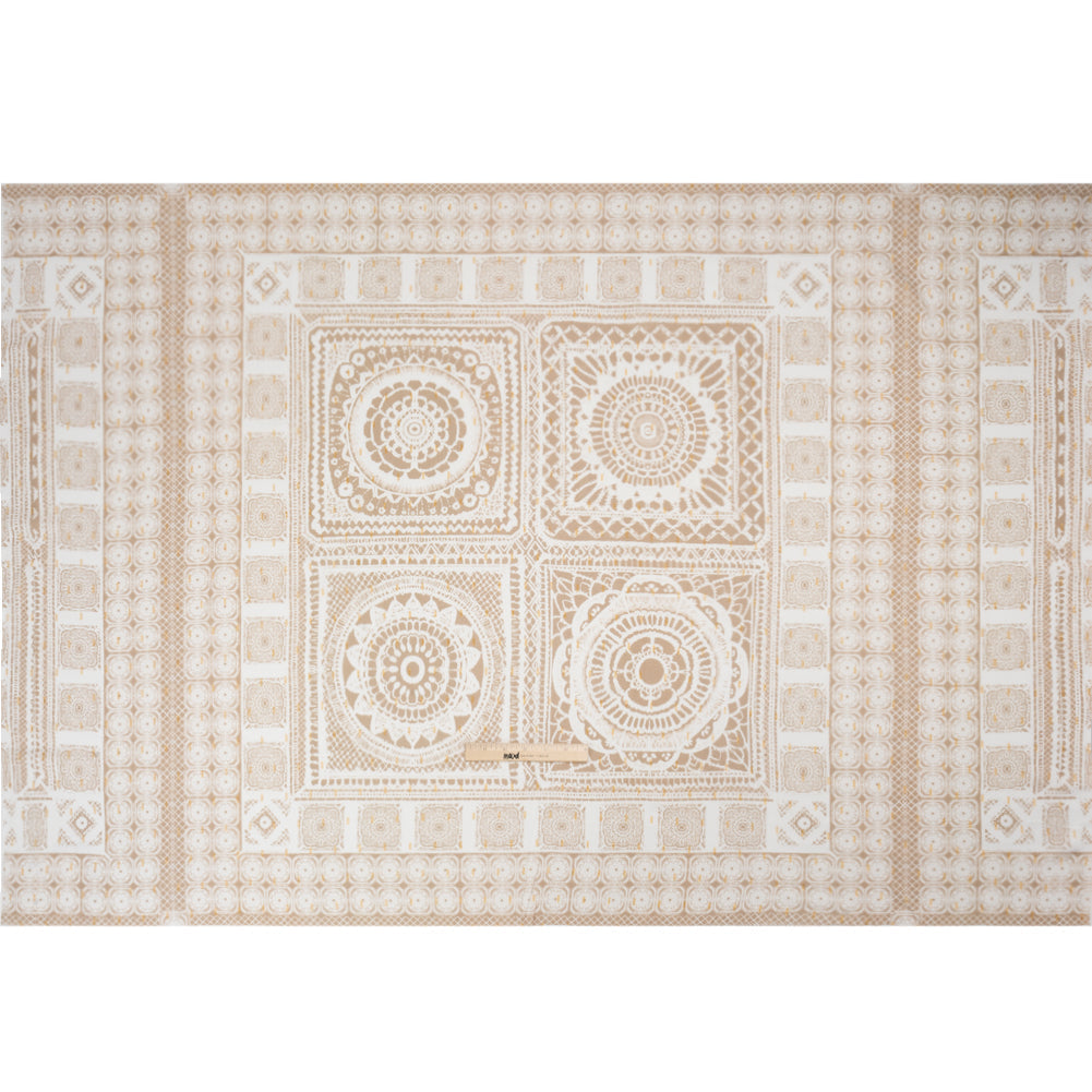 Mood Exclusive Beige Tapestry Tiles Metallic Dotted Crinkled Viscose Crepe Panel