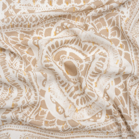 Mood Exclusive Beige Tapestry Tiles Metallic Dotted Crinkled Viscose Crepe Panel