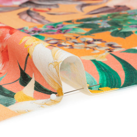 Linen and Rayon Woven Print - Peach and Orange Floral Patchwork - Mood Exclusive Citrus Garden Collage