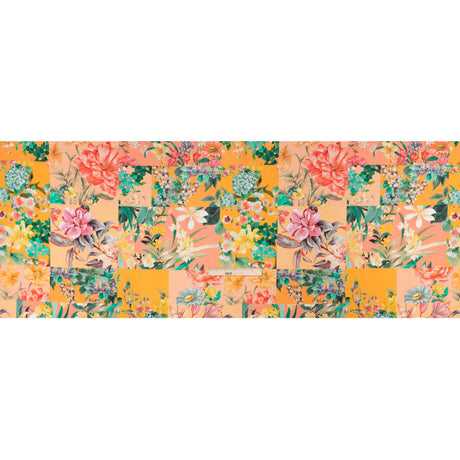 Linen and Rayon Woven Print - Peach and Orange Floral Patchwork - Mood Exclusive Citrus Garden Collage