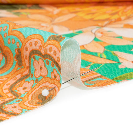 Linen and Rayon Woven Print - Turquoise and Orange Floral and Paisley Patchwork - Mood Exclusive Feel the Power