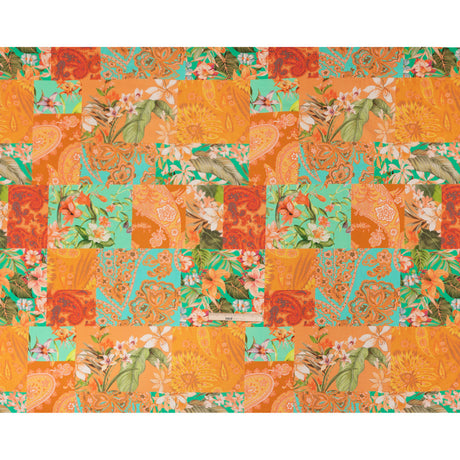 Linen and Rayon Woven Print - Turquoise and Orange Floral and Paisley Patchwork - Mood Exclusive Feel the Power