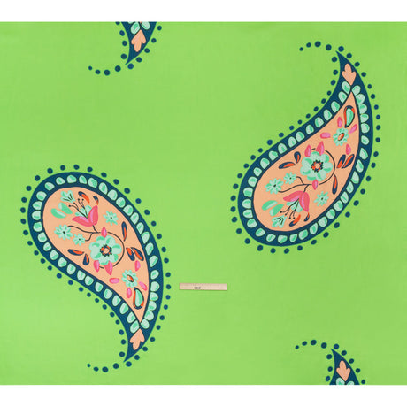 Linen and Rayon Woven Print - Green and Orange Large Pixelated Paisley - Mood Exclusive In the Limelight