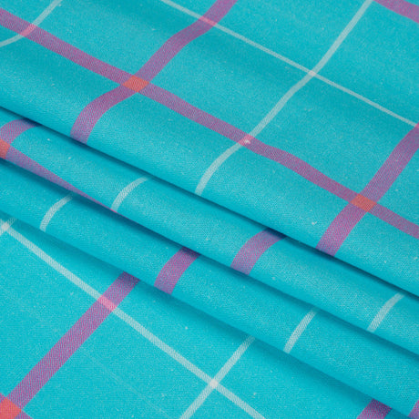 Linen and Rayon Woven Print - Turquoise and Purple Plaid - Mood Exclusive Guest List