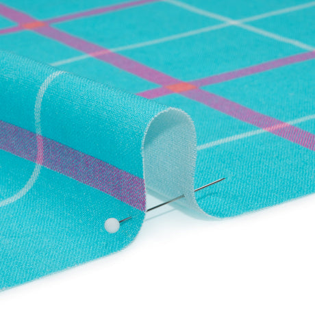 Linen and Rayon Woven Print - Turquoise and Purple Plaid - Mood Exclusive Guest List