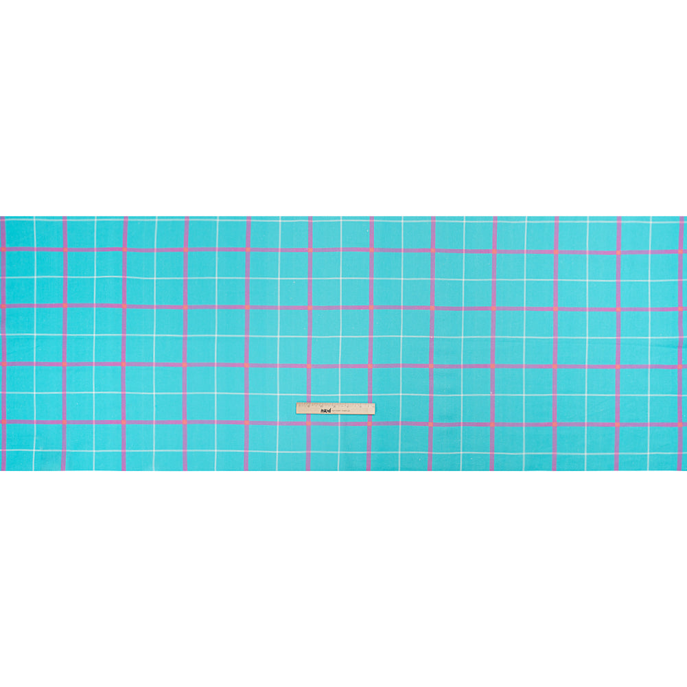 Linen and Rayon Woven Print - Turquoise and Purple Plaid - Mood Exclusive Guest List