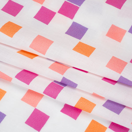 Cotton Voile Print - Pink and Purple Square Confetti - Mood Exclusive Cubic Field