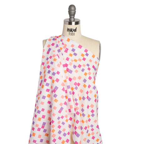 Cotton Voile Print - Pink and Purple Square Confetti - Mood Exclusive Cubic Field