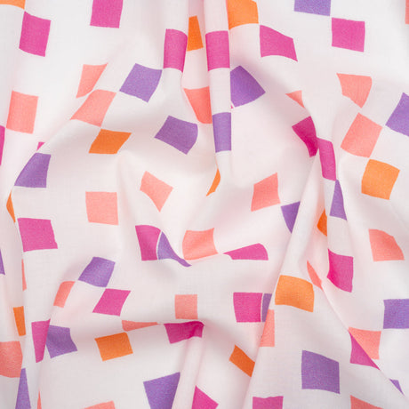 Cotton Voile Print - Pink and Purple Square Confetti - Mood Exclusive Cubic Field