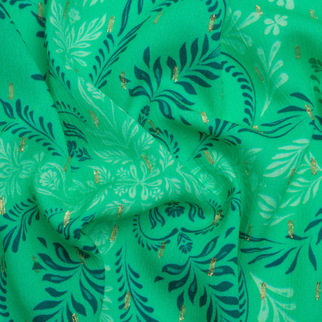 Mood Exclusive Aqua Synchronized Snapdragon Metallic Dotted Crinkled Viscose Crepe