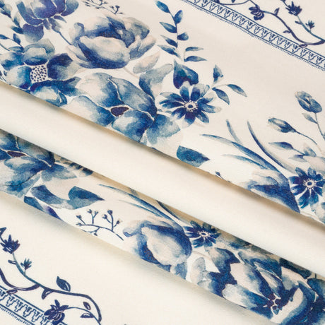 Brushed Stretch Cotton Twill Print - Navy and White Floral Stripes - Mood Exclusive Pathway to Paradise