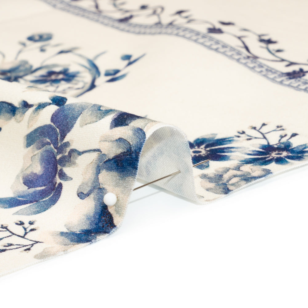 Brushed Stretch Cotton Twill Print - Navy and White Floral Stripes - Mood Exclusive Pathway to Paradise