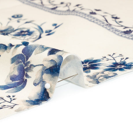 Brushed Stretch Cotton Twill Print - Navy and White Floral Stripes - Mood Exclusive Pathway to Paradise