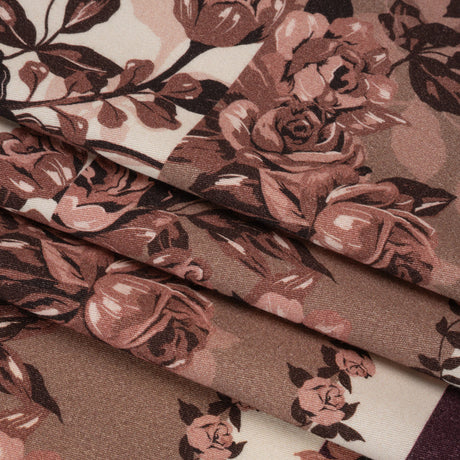 Brushed Stretch Cotton Twill Panel - Wine and Cream Roses - Mood Exclusive Space for Grace