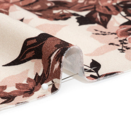 Brushed Stretch Cotton Twill Panel - Wine and Cream Roses - Mood Exclusive Space for Grace