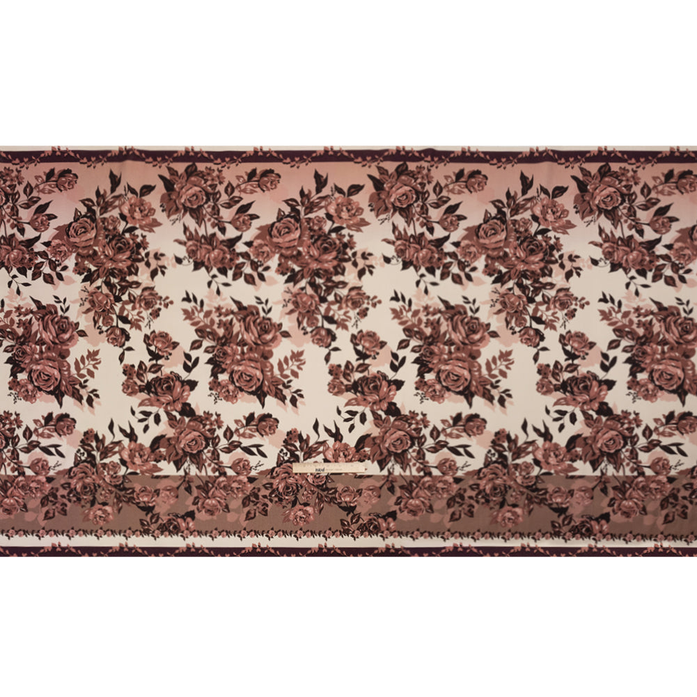 Brushed Stretch Cotton Twill Panel - Wine and Cream Roses - Mood Exclusive Space for Grace
