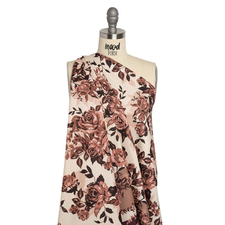 Brushed Stretch Cotton Twill Panel - Wine and Cream Roses - Mood Exclusive Space for Grace