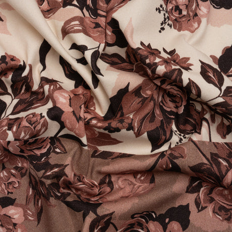 Brushed Stretch Cotton Twill Panel - Wine and Cream Roses - Mood Exclusive Space for Grace