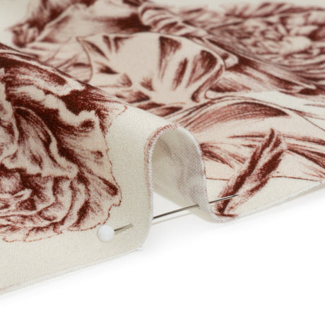 Brushed Stretch Cotton Twill Print - Cranberry Red and White Floral Border Stripes - Mood Exclusive Sanctuary Sketch