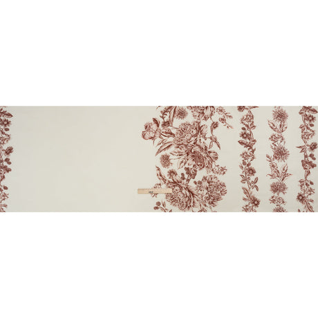 Brushed Stretch Cotton Twill Print - Cranberry Red and White Floral Border Stripes - Mood Exclusive Sanctuary Sketch